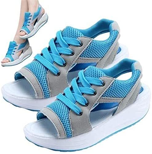 QLXYYFC Damen Netz Atmungsaktiv Sandalen Turnschuhe Laufschuhe Offene Zehen Sneakers (Color : Blue, Size : 41EU) von QLXYYFC