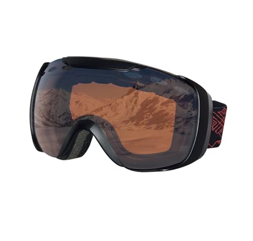 QMBasic Skibrille Snowboardbrille 100% UV Schutz Anti Fog Wintersport Alpin Snowboard Damen Herren für Skihelm (Halbrahmen schwarz - Linse orange - Filter S2) von QMBasic