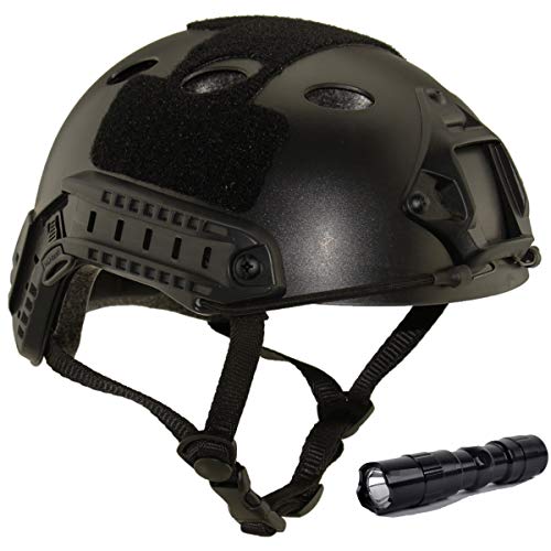 QMFIVE Airsoft Helm PJ Mode Helme Leichtbau Taktische Schnelle Helm und Schutzbrille für Airsoft Paintball (Schwarz+L) von QMFIVE