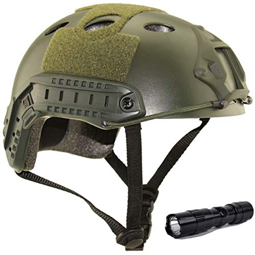 QMFIVE Airsoft Helm PJ Mode Helme Leichtbau Taktische Schnelle Helm und Schutzbrille für Airsoft Paintball (Grün+L) von QMFIVE