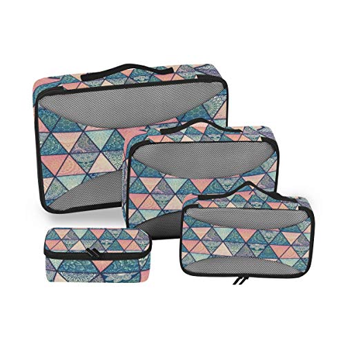 QMIN Reise-Packwürfel 4 Set Tribal Dreieck, geometrisches Muster, Mesh Gepäck Organizer, Taschen, Aufbewahrungstaschen für Reisen, Koffer, Rucksäcke von QMIN