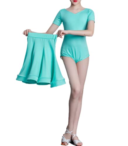 QMIQMI Kinder Latein Tanzkleid Kurzarm Ballettanzug Mädchen Tanzübungskleid Tanzperformance Kostüm für Samba Tango Cha-cha Plissee-Kleider,Grün,130cm von QMIQMI