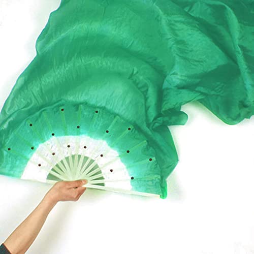 QOTSTEOS Tanzfächer, handgefertigt, langer Bauchtanz-Bambus-Fan für Party, Bühnenauftritt, Frauen-Tanzkostüm, Grün von QOTSTEOS