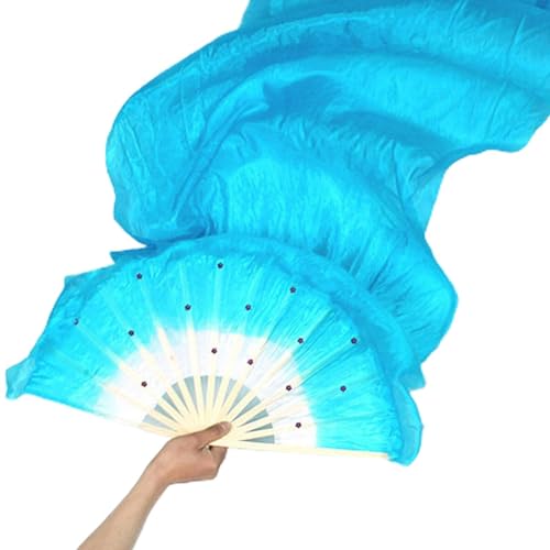 QOTSTEOS Tanz-Fan, handgefertigter langer Bauchtanz-Bambus-Fächer für Party, Bühnenauftritt, Frauentanzkostüm (blau) von QOTSTEOS