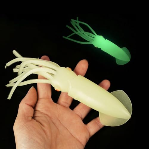 QOXEZY 1585763579 leuchtender Angelköder, realistische Tintenfisch-Jigs, benutzerdefinierte 3D-Tintenfischaugen und funktional (15 cm), 15 cm von QOXEZY