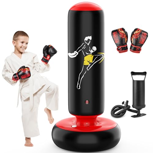 QPAU Boxsack für Kinder, hoher 168 cm, Geschenke für Jungen und Mädchen im Alter von 5–12 Jahren zum Üben von Karate, Taekwondo, MMA und zur Linderung von Pent-Up-Energie bei Kindern von QPAU