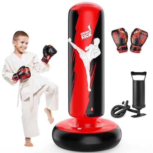 QPAU Punching Bag for Kids, Inflatable Boxing Bag Gifts for Boys & Girls Red von QPAU