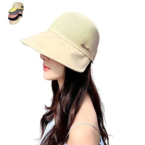 QQLADY Sonnenschutzkappe im Hepburn-Stil, Sonnenhüte für Damen, UV-Schutz, breite Krempe, UPF 50+, Sonnenhut mit breiter Krempe für Reisen im Freien (Beige) von QQLADY