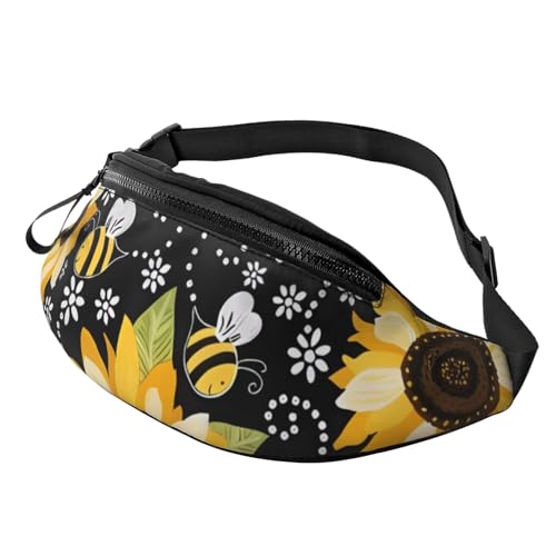 Sunflower Bienen Bauchtasche für Mann Frauen Hüfttasche Verstellbarer Gürtel Lässige Brusttasche Bauchtaschen für Reisen Sport Laufen Wandern Hüfttaschen, Schwarz , Einheitsgröße von QQLADY