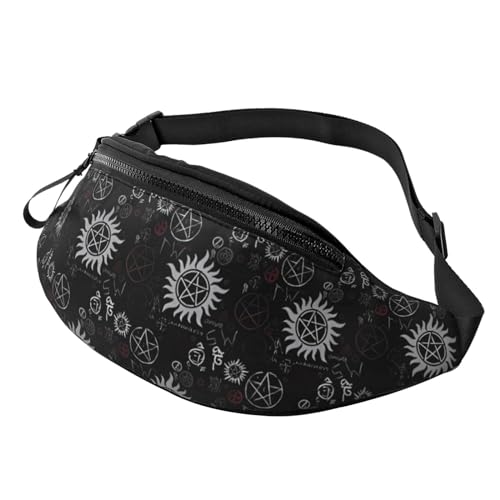 Supernatural Symbole Schwarz Bauchtasche für Mann Frauen Hüfttasche Verstellbarer Gürtel Casual Brusttasche Bauchtaschen für Reisen Sport Laufen Wandern Hüfttaschen, Schwarz , Einheitsgröße von QQLADY