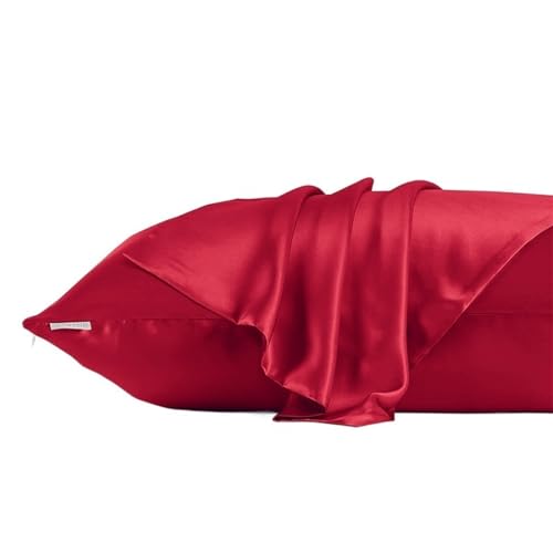QTANZIQI Seidenkissenbezug, 100% Seidenkissenbezug, für Haare und Haut, doppelseitiger Seidenreißverschluss, 1 Stück Kissenbezüge (Farbe: Rotwein, Größe: 50 x 90 cm) von QTANZIQI