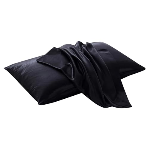 QTANZIQI Silk Pillowcase 100% Silk Pillow Cover White Black Bed Decorative Pillowcase Luxury Comfortable Solid Pure Silk Cushion Cases Pillow Cases (Color : Black, Size : 1pcx51x102cm) von QTANZIQI