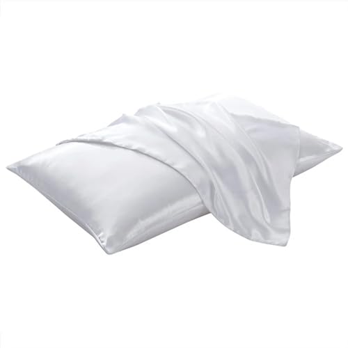 QTANZIQI Silk Pillowcase 100% Silk Pillow Cover White Black Bed Decorative Pillowcase Luxury Comfortable Solid Pure Silk Cushion Cases Pillow Cases (Color : White, Size : 1pcx51x102cm) von QTANZIQI