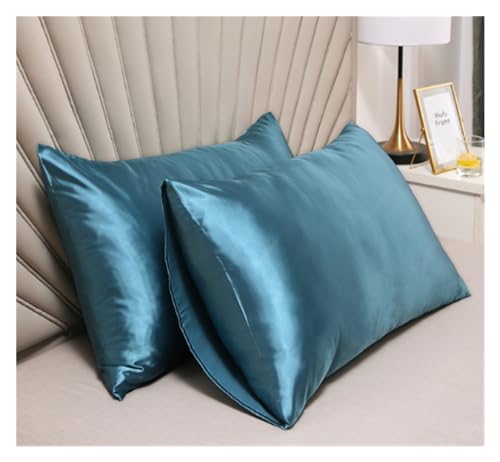 QTANZIQI Silk Pillowcase Pillowcase 100% Double Side Solid Color Silk Pillow Cover Silky Satin Hair Beauty Pillow case Comfortable Pillow Case Home Decor Pillow Cases (Color : Peacock Blue, Size : von QTANZIQI