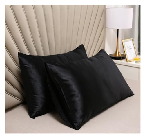 QTANZIQI Silk Pillowcase Pillowcase 100% Double Side Solid color Silk Pillow Cover Silky Satin Hair Beauty Pillow case Comfortable Pillow Case Home Decor Pillow Cases (Color : Black, Size : 50cmx66cm) von QTANZIQI