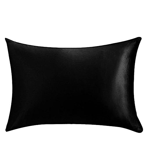 QTANZIQI Silk Pillowcase Silk Pillowcase Hair Skin, 100% Pure Silk Pillowcase Standard Size, Pillow Cases Cover Hidden Zippe Pillow Cases (Color : Black, Size : Queen) von QTANZIQI