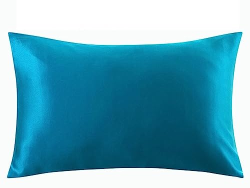 QTANZIQI Silk Pillowcase Silk Pillowcase Hair Skin, 100% Pure Silk Pillowcase Standard Size, Pillow Cases Cover Hidden Zippe Pillow Cases (Color : Teal, Size : Queen) von QTANZIQI