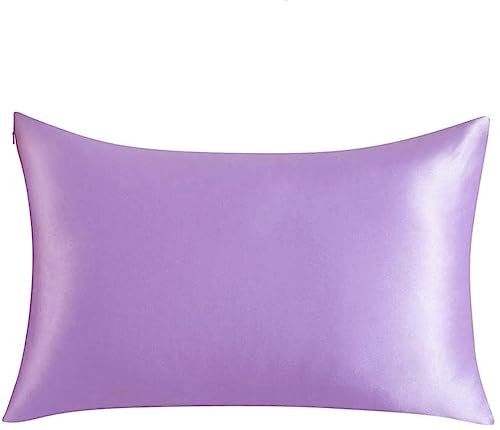 QTANZIQI Silk Pillowcase Silk Pillowcase Hair Skin, 100% Pure Silk Pillowcase Standard Size, Pillow Cases Cover Hidden Zippe Pillow Cases (Color : Violet, Size : Queen) von QTANZIQI