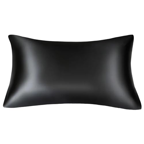QTANZIQI Silk Pillowcase Solid Colors Satin Skin Care Pillowcase Hair Anti Pillow Case Queen Full Size Pillow Cover 51x66cm Pillow Cases (Color : KY21 Black 1pc, Size : US Queen20x30inch) von QTANZIQI