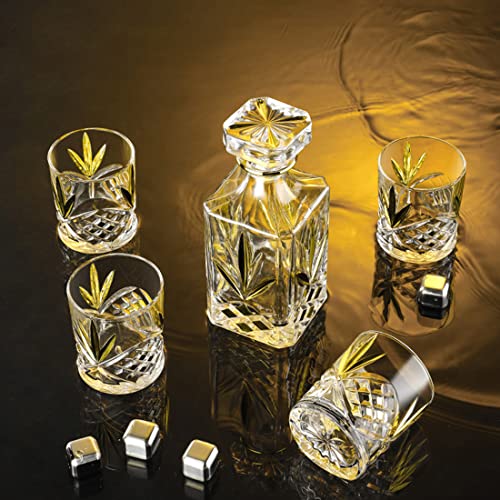 QTANZIQI Whisky-Dekanter-Set mit 4 Gläsern, 24-Unzen-Whisky-Dekanter, 10,6-Unzen-Whiskygläser, Jubiläums-Geburtstagsgeschenke, individuell gravierte Geschenke für Männer, Bourbon, Scotch, Cognac Silk von QTANZIQI