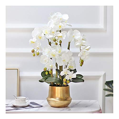 Phalaenopsis Orchideen Blumenarrangement in Vase, Seiden falsche Orchideen Blumen künstlich für Innenhaut Hochzeit Home Office Dekoration Festliche Möbelin weiß/rosa/gelb (Farbe: Rosa, Weiß, Gelb von QTYQWC