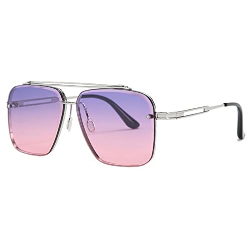 QTZTZ Sonnenbrillen mit Farbverlauf für Herren und Damen,Silberrahmen lila Puder von QTZTZ