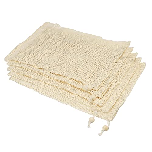 QUARKZMAN 10 Stück Wiederverwendbare Produkttaschen Baumwollnetz Beutel mit Kordelzug Einkaufstüten für Obst, Lebensmittel, Gemüse Lagerung Beige von QUARKZMAN