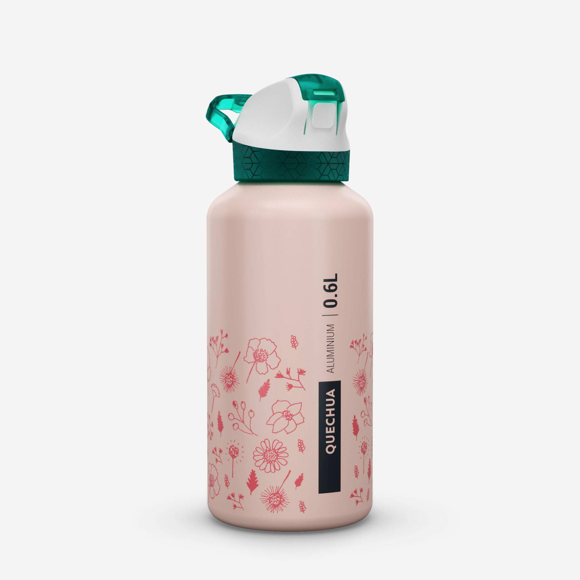 Trinkflasche 0,6 l Alu mit Schnellverschluss und Trinkhalm Wandern rosa von QUECHUA