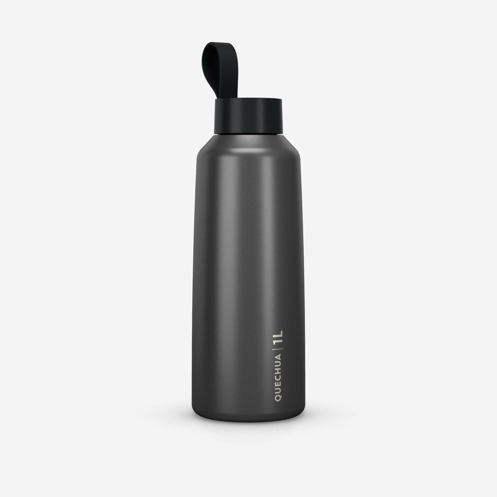Trinkflasche 1 l Edelstahl mit Schraubverschluss Wandern - 100 grau von QUECHUA