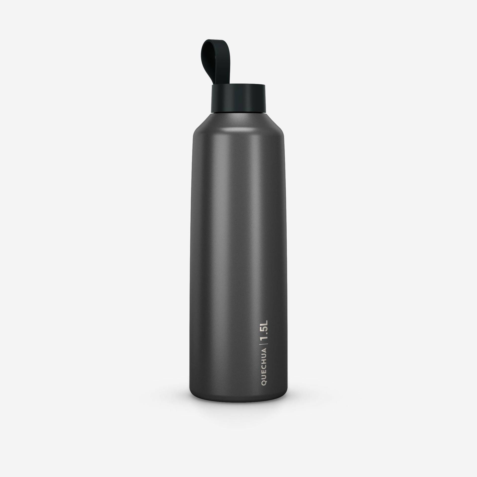 Trinkflasche 1.5 l Edelstahl mit Schraubverschluss Wandern - 100 grau von QUECHUA
