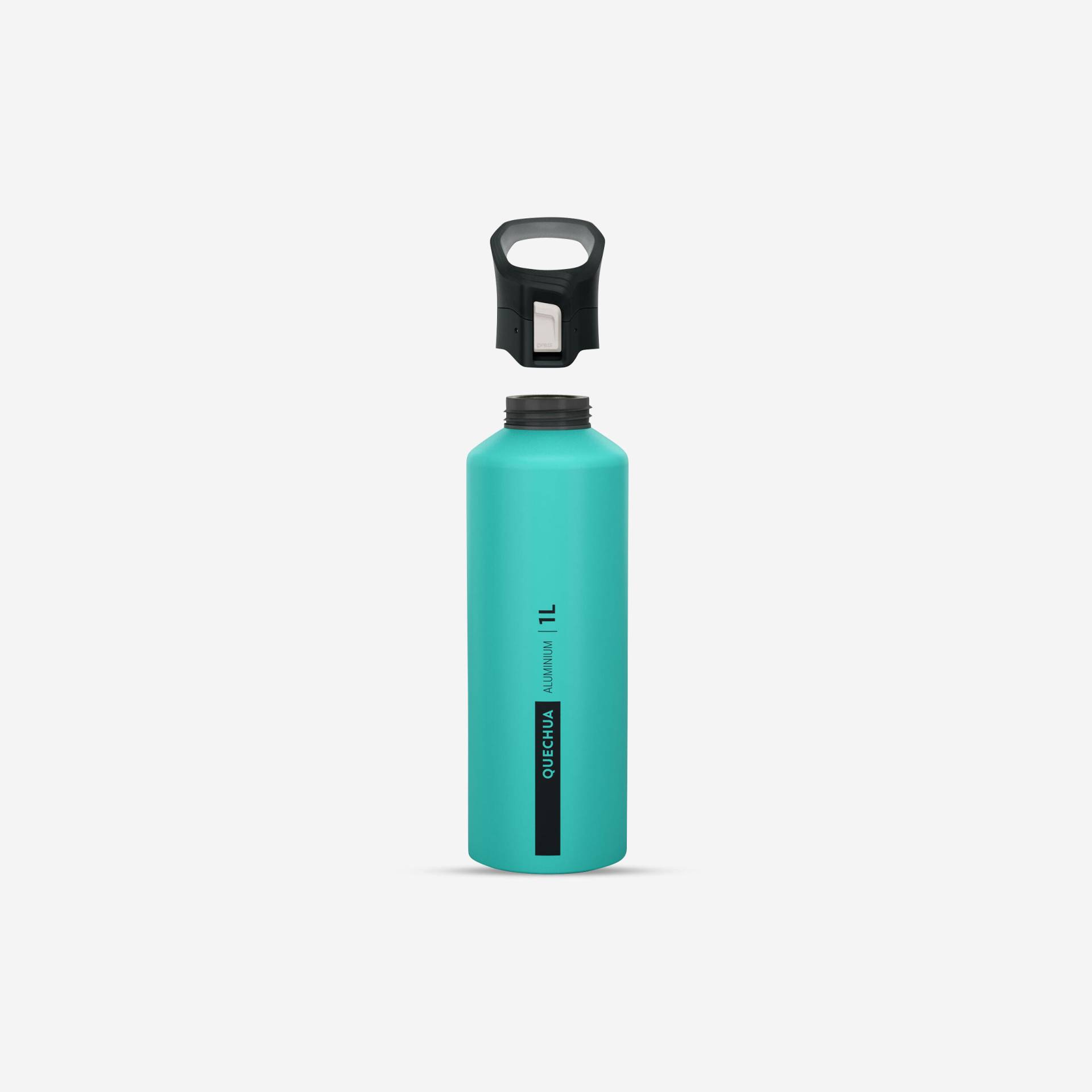 Trinkflasche 1 l Alu mit Schnellverschluss Wandern - grün von QUECHUA