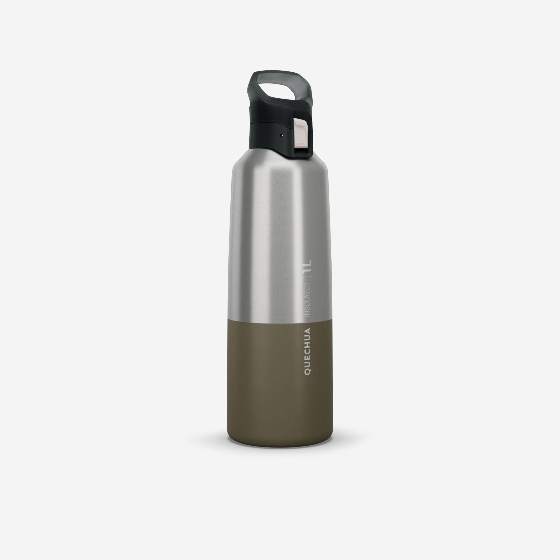 Trinkflasche Isolierflasche mit Schnellverschluss Wandern - 1 L khaki von QUECHUA