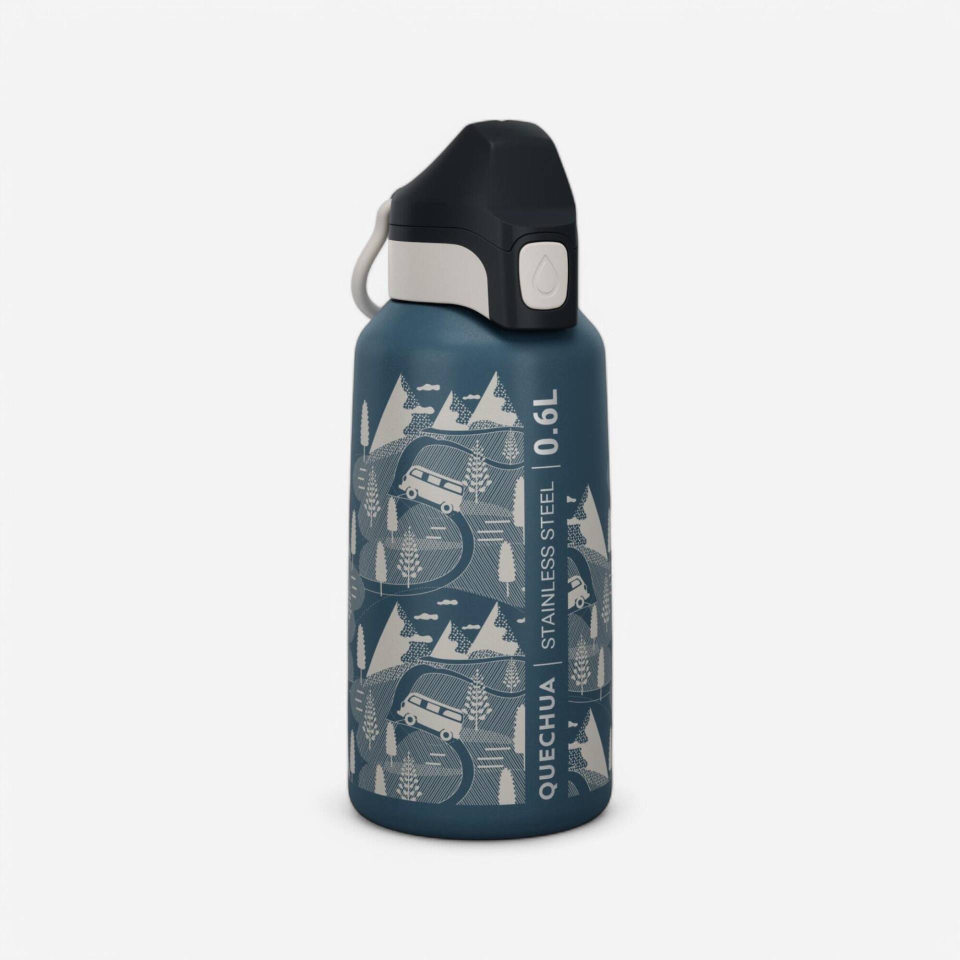 Trinkflasche Kinder Edelstahl mit Schnellverschluss Wandern - 500 0.6 l blau von QUECHUA