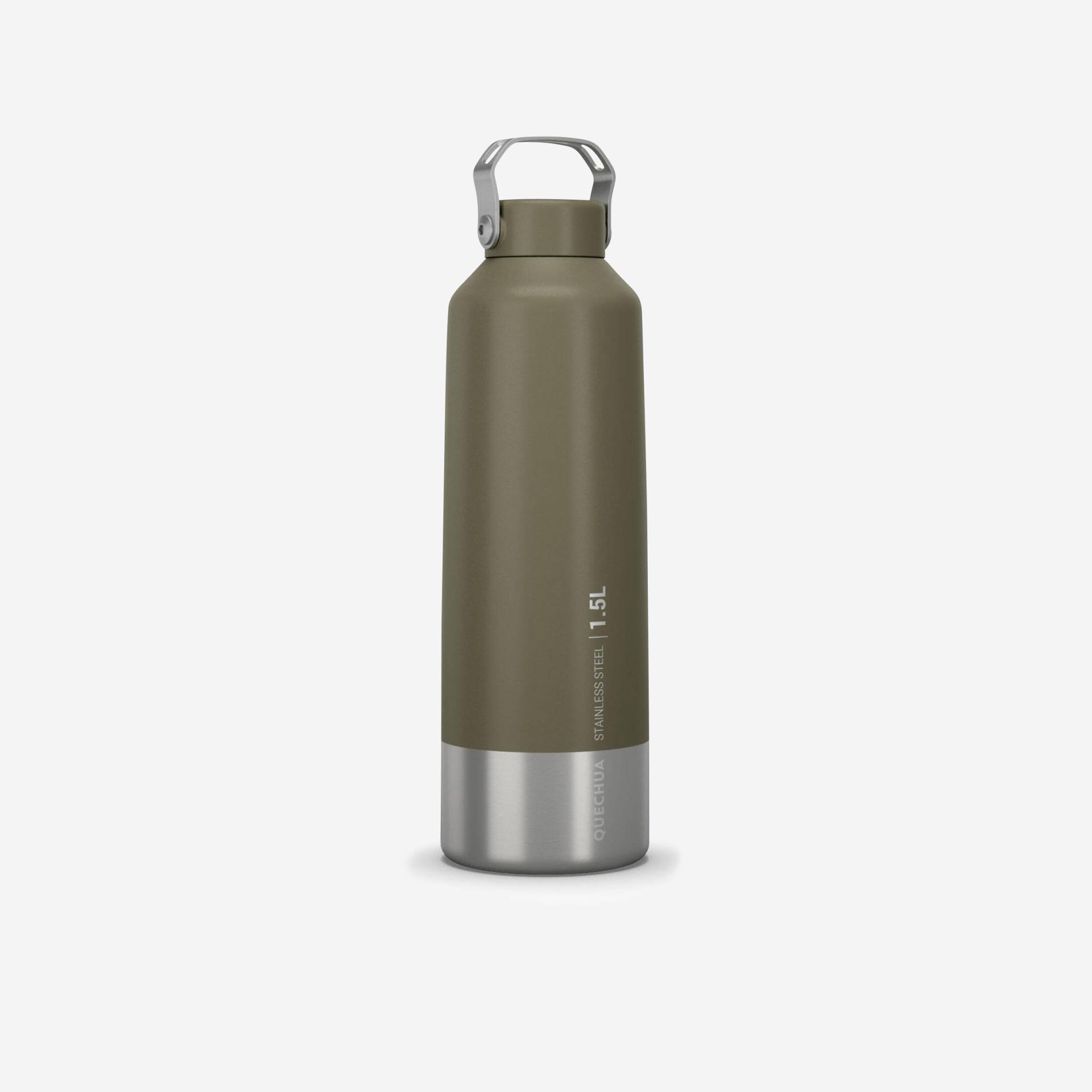 Trinkflasche 1,5 l mit Schraubverschluss Inox Wandern - khaki von QUECHUA