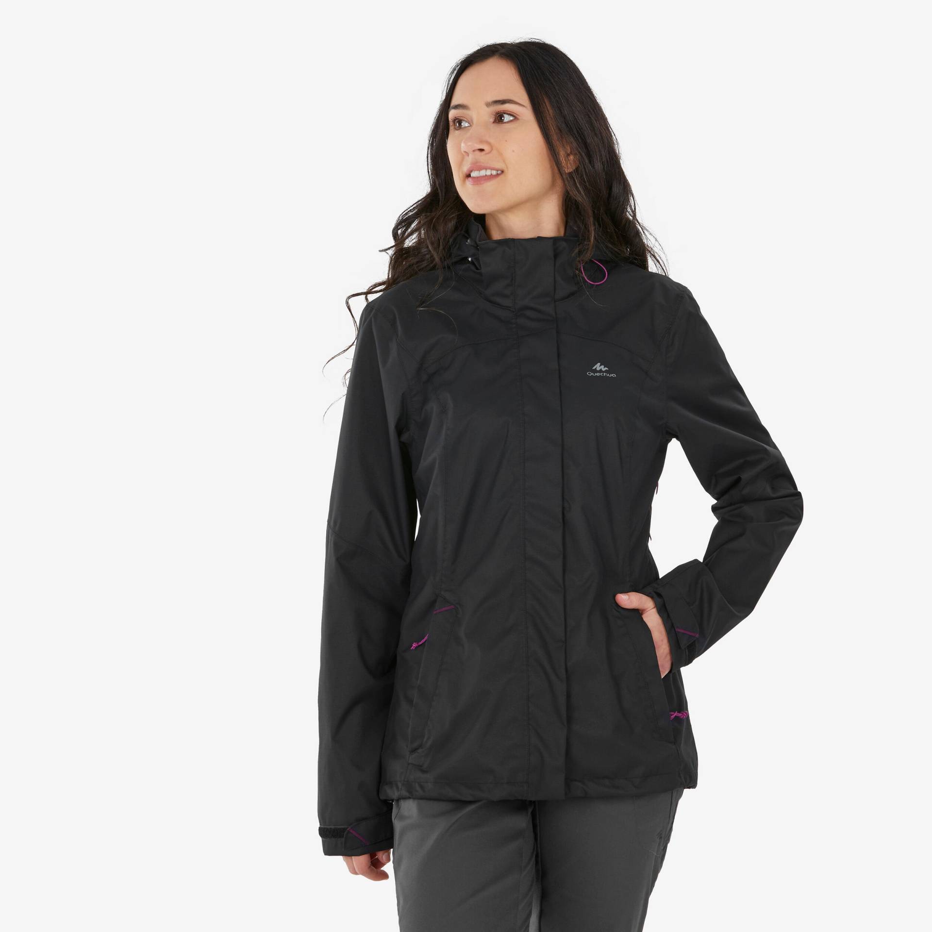 Wanderjacke Bergwandern MH100 wasserdicht Damen schwarz von QUECHUA