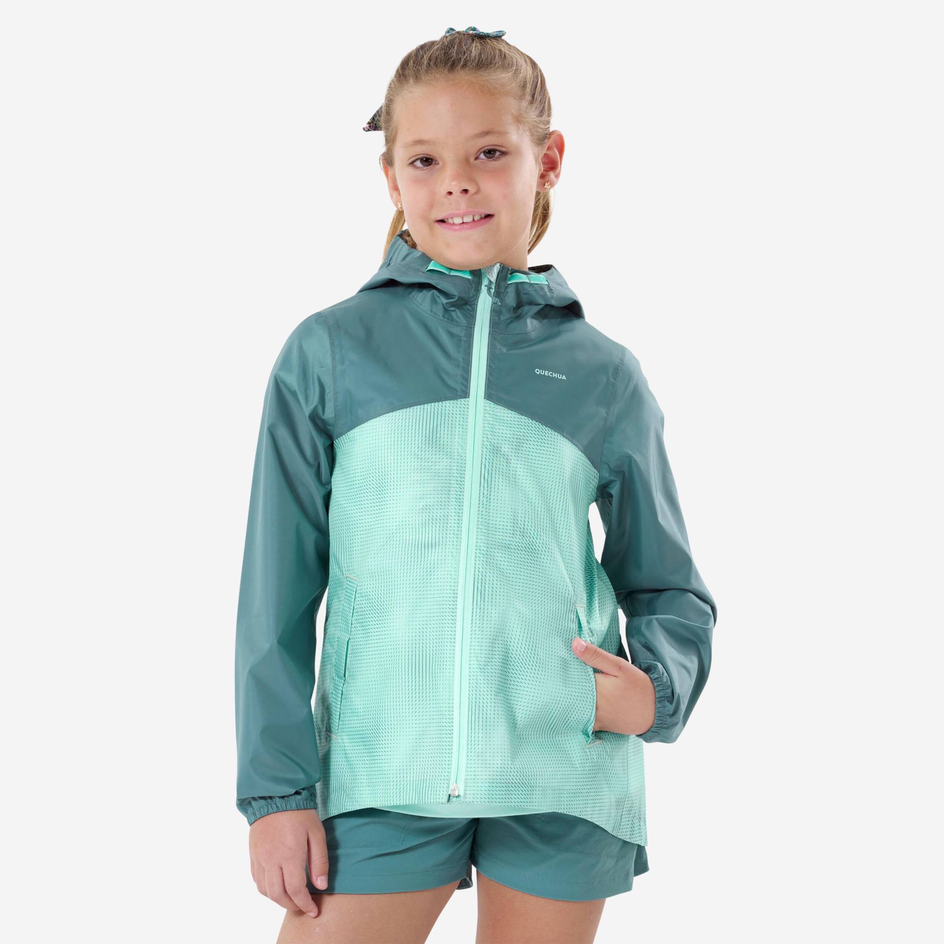 Wanderjacke Kinder Gr. 122–170 wasserdicht Wandern - MH100 Zip türkis von QUECHUA