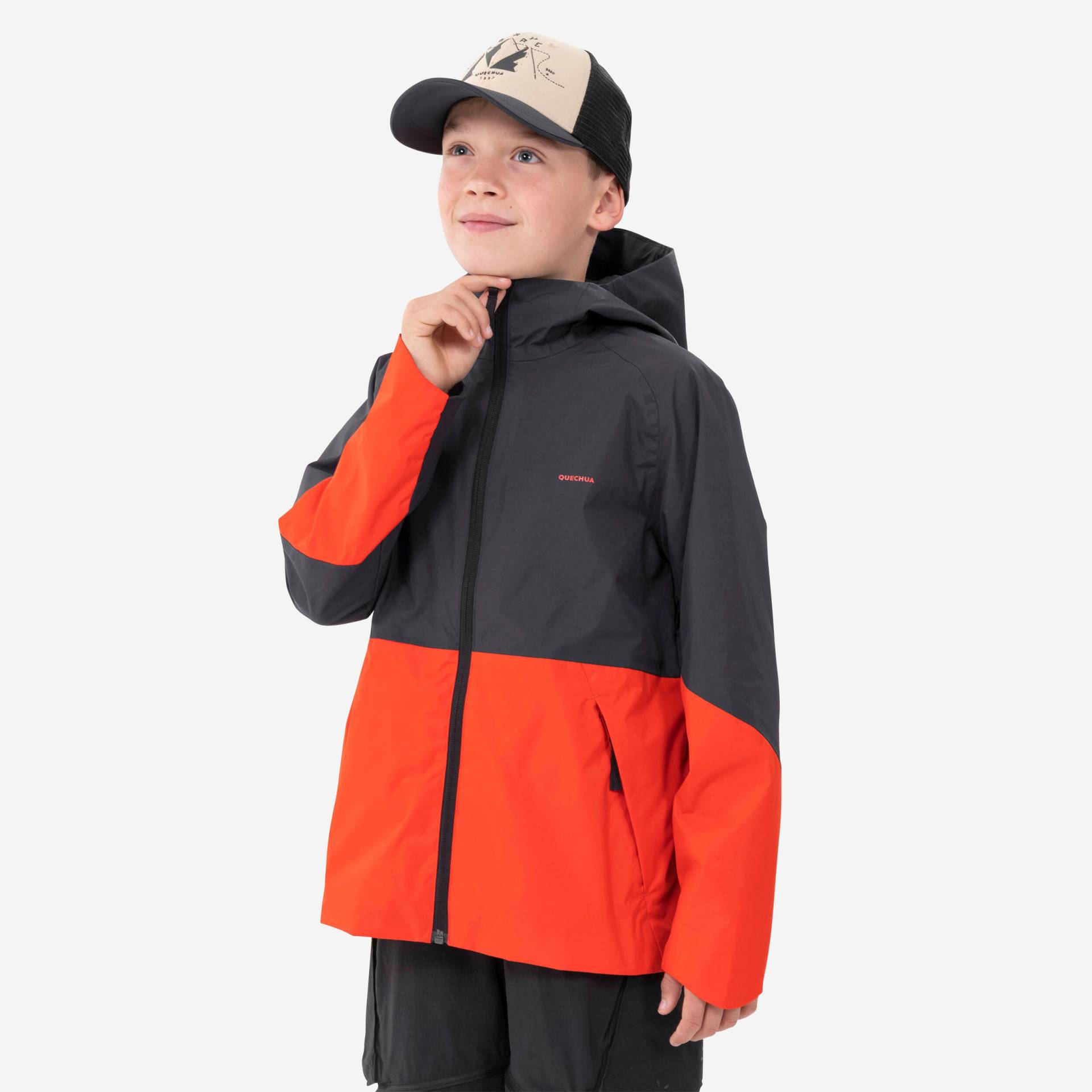 Wanderjacke Kinder Gr. 122–170 wasserdicht Bergwandern - MH500 grau/rot von QUECHUA