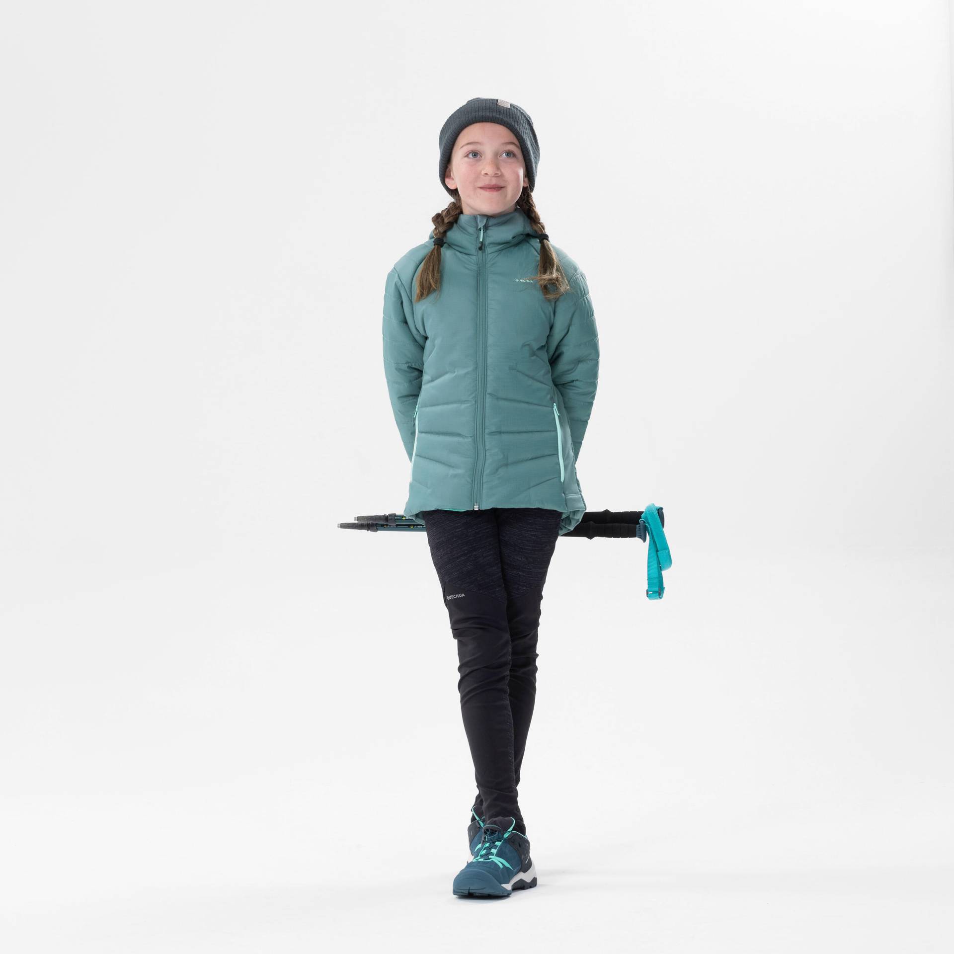 Wanderjacke wattierte Hybridjacke Kinder Mädchen Gr. 122–170 pastelgrün von QUECHUA