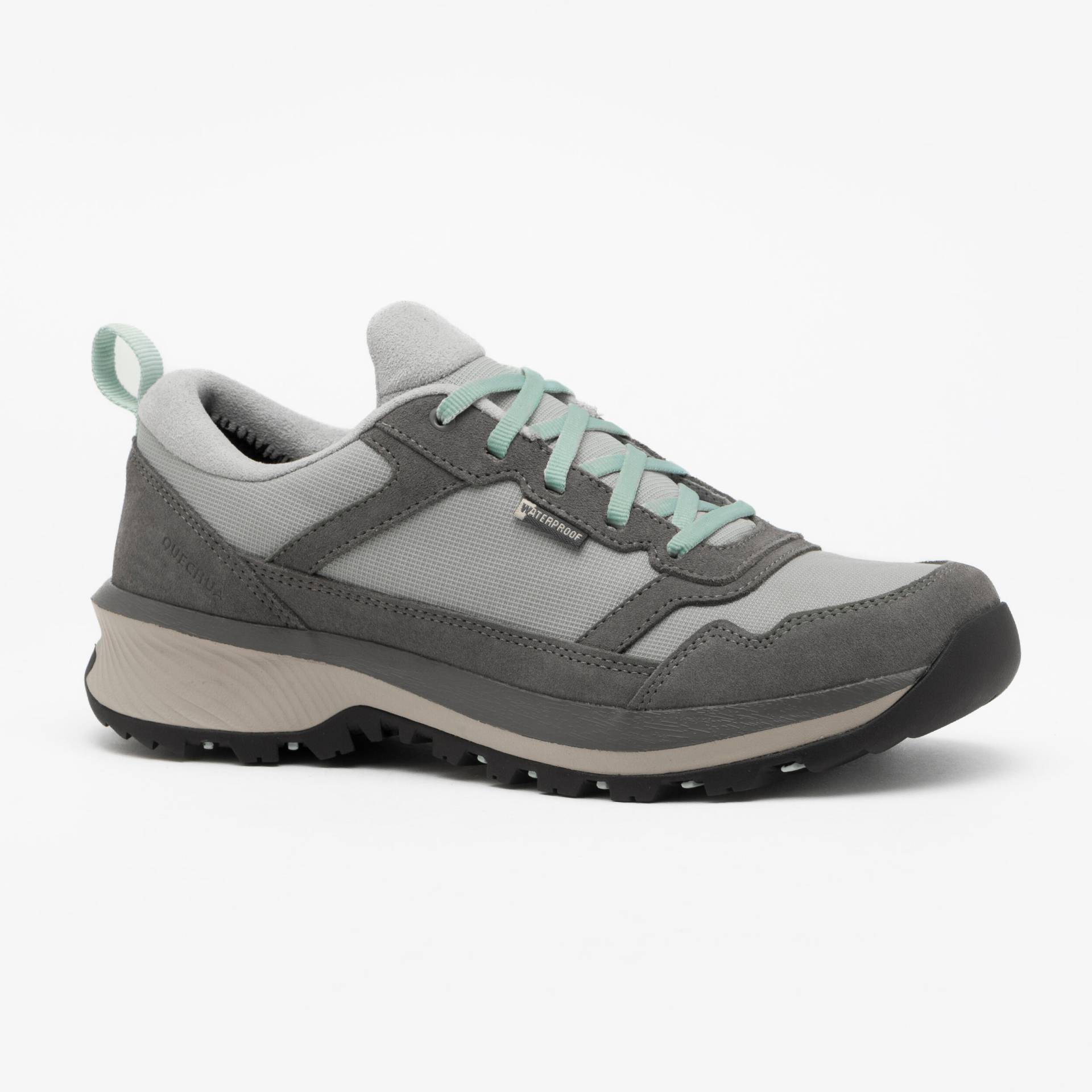 Wanderschuhe Damen Leder wasserdicht - NH500 niedrig grau von QUECHUA