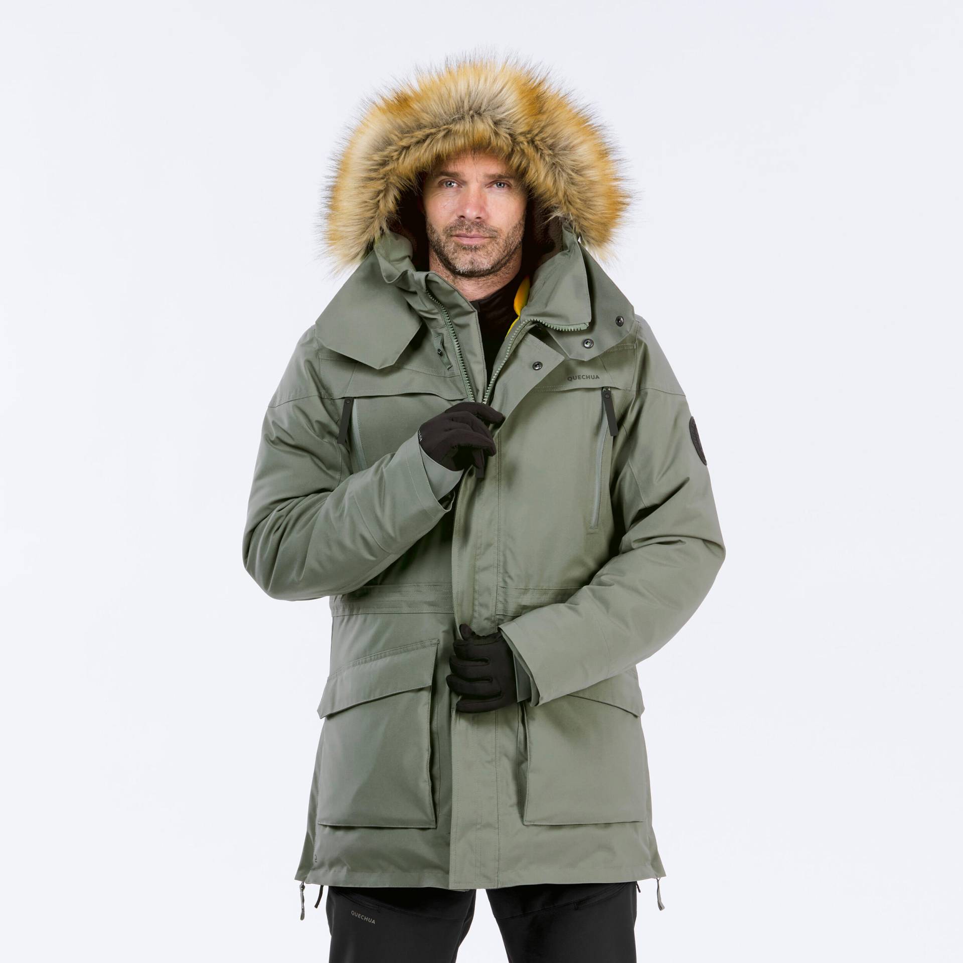 Winterjacke Parka Herren warm bis -20°C wasserdicht Winterwandern - SH900 khaki von QUECHUA