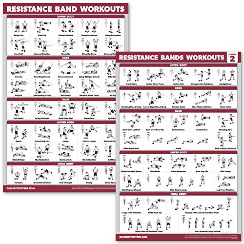 QuickFit 2 Pack Resistance Bands Volume 1 & 2 Exercise Poster Set - Resistance Tubes Workout Charts (Laminated, 18" x 27") von QUICKFIT