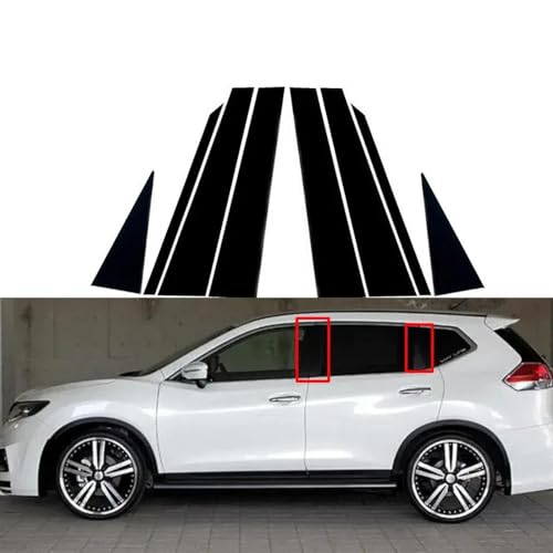 QUNINE 8 Stück PC-Material-Säulenpfosten-Abdeckungs-Türfenster-Fenster-Leistenaufkleber, für Nissan X-Trail T32/Rogue 2014-2021 von QUNINE