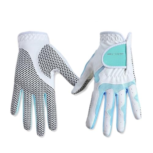 QUYNAGER Golfhandschuhe Frauen Golfhandschuhe Linke Hand & Right Hand Sport Nanometer Tuch Golfhandschuhe Atmungsaktiver Palmschutz Golfhandschuh (Color : White and Blue, Größe : 18 Size) von QUYNAGER