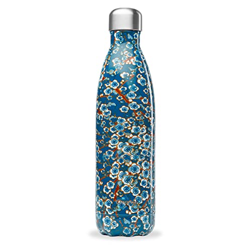 QWETCH - Isothermische Originals Flasche - Flowers Blau 750ml - Nomadische Edelstahlflasche - 24h Kalt und 12h Warm - Wasserdicht, BPA-frei & wiederverwendbar von QWETCH