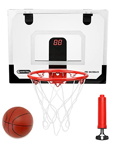 QWORK® Mini Basketballkorb, Wandmontierter Basketballkorb, Basketballkorb mit automatischer Wertung mit 3 Bällen, ohne Batterie von QWORK