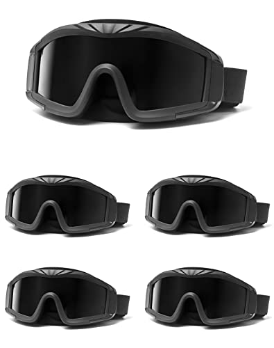 QWORK 5 Stücke Airsoft-Brille, Outdoor Sport Militär Airsoft Taktikbrille mit 3 Wechselobjektiven, UV-Schutz-Schießbrille für Paintball-Reiten Schießen Jagd Radfahren, Schwarz von QWORK