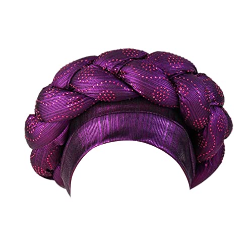 Mode Frauen Friesen Zopf Hut Muslimische Rüschen Wickelmütze Schlafmützen Satin gefütterte Haarhauben Badekappe (Purple, One Size) von QWUVEDS