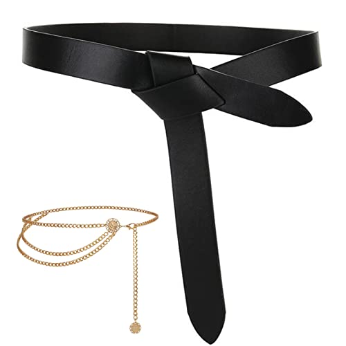 QXYOGO GüRtel Damen Knotenbänder für Frauen Weiche Leder geknotete Gurtband Lange Kleid Zubehör Lady Taillenbänder 1 (Belt Length : 110cm, Color : Black) von QXYOGO