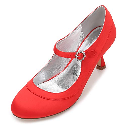 QZPM Ivory Brautschuhe Damen Seide Wie Satin Riemchen Stiletto Party Abend Elegant Pumps Bridesmaid Schuhe Sandalen,Rot,38 EU von QZPM