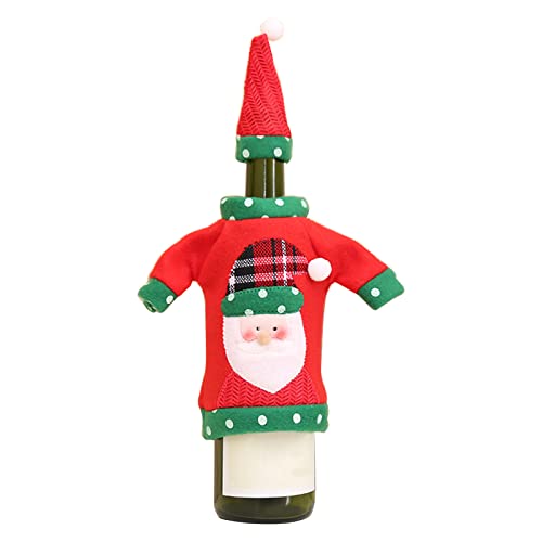 Qaonsciug Pullover Weihnachten Weinflaschenüberzug Urlaub Weinflasche Pullover Abdeckung mit Hut Set für Party Neujahr Dekorationen Weihnachten Weinflaschenhülle, a von Qaonsciug
